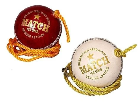 Leather Match Practice Hanging Cricket Ball Red & White Pack of 2 (Club Size)