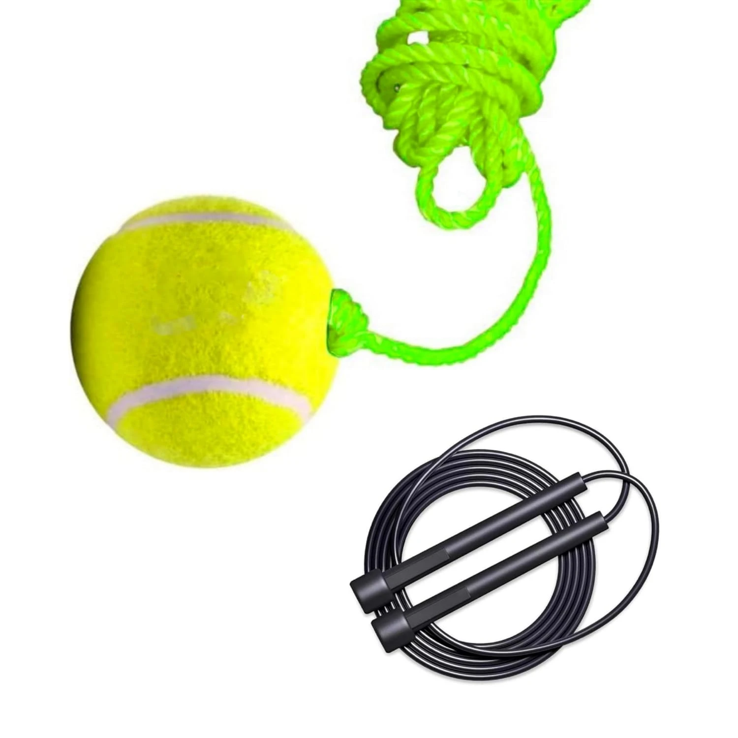 Cricket Hanging Tennis Ball + (1 Pencil Skipping Rope Free), Hanging Cricket Ball for Indoor/Outdoor Knocking Practice, Ball with Rope, 3.5 Meter Rope. (Pack of 1, AG Lifestyle Products) Rubber, Green