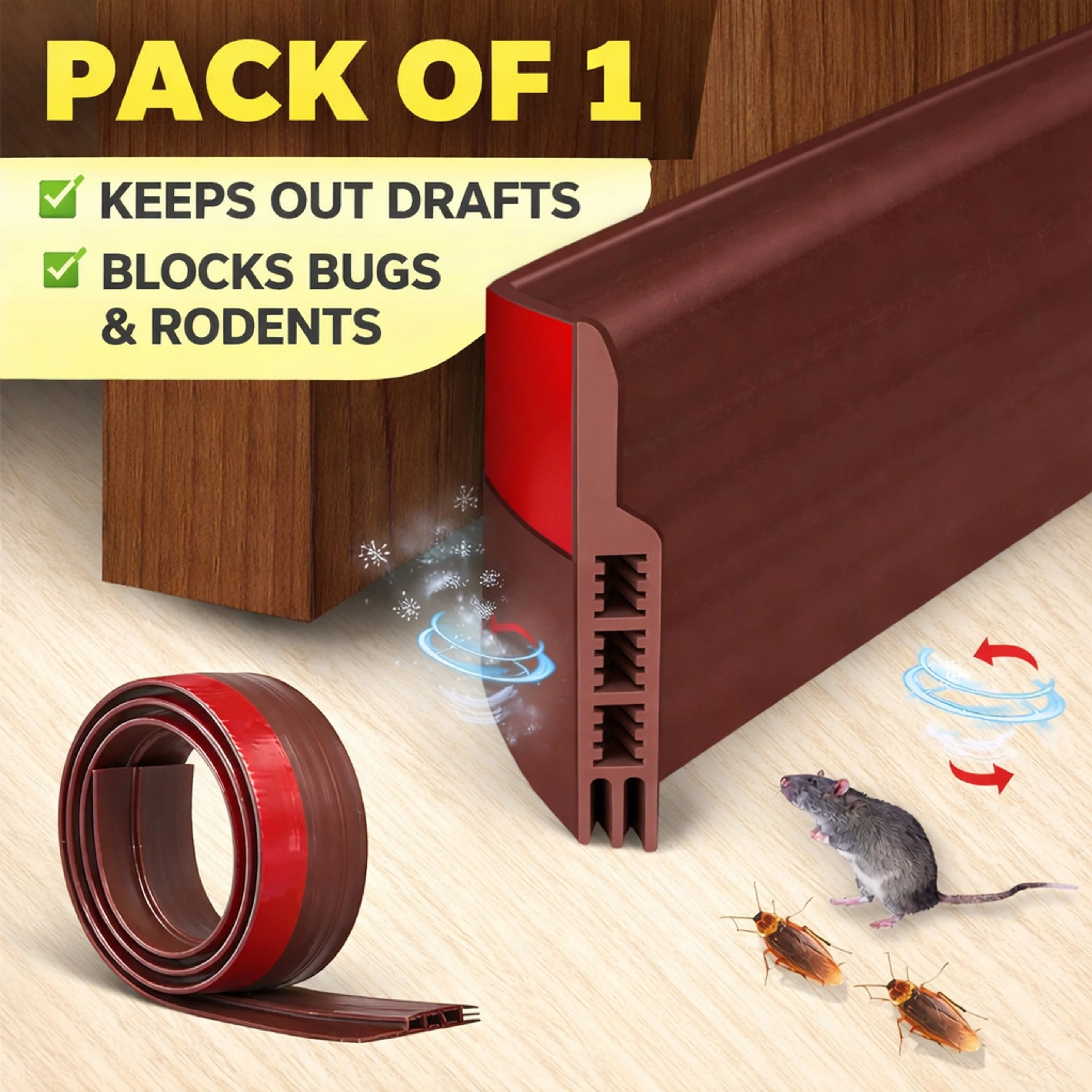 Door Gap Sealing Strip, Dust Insulation Weather Stripping Strip Tape 1M (BROWN) ASH-DS-BROWN Door Mounted Door Stopper (Brown)