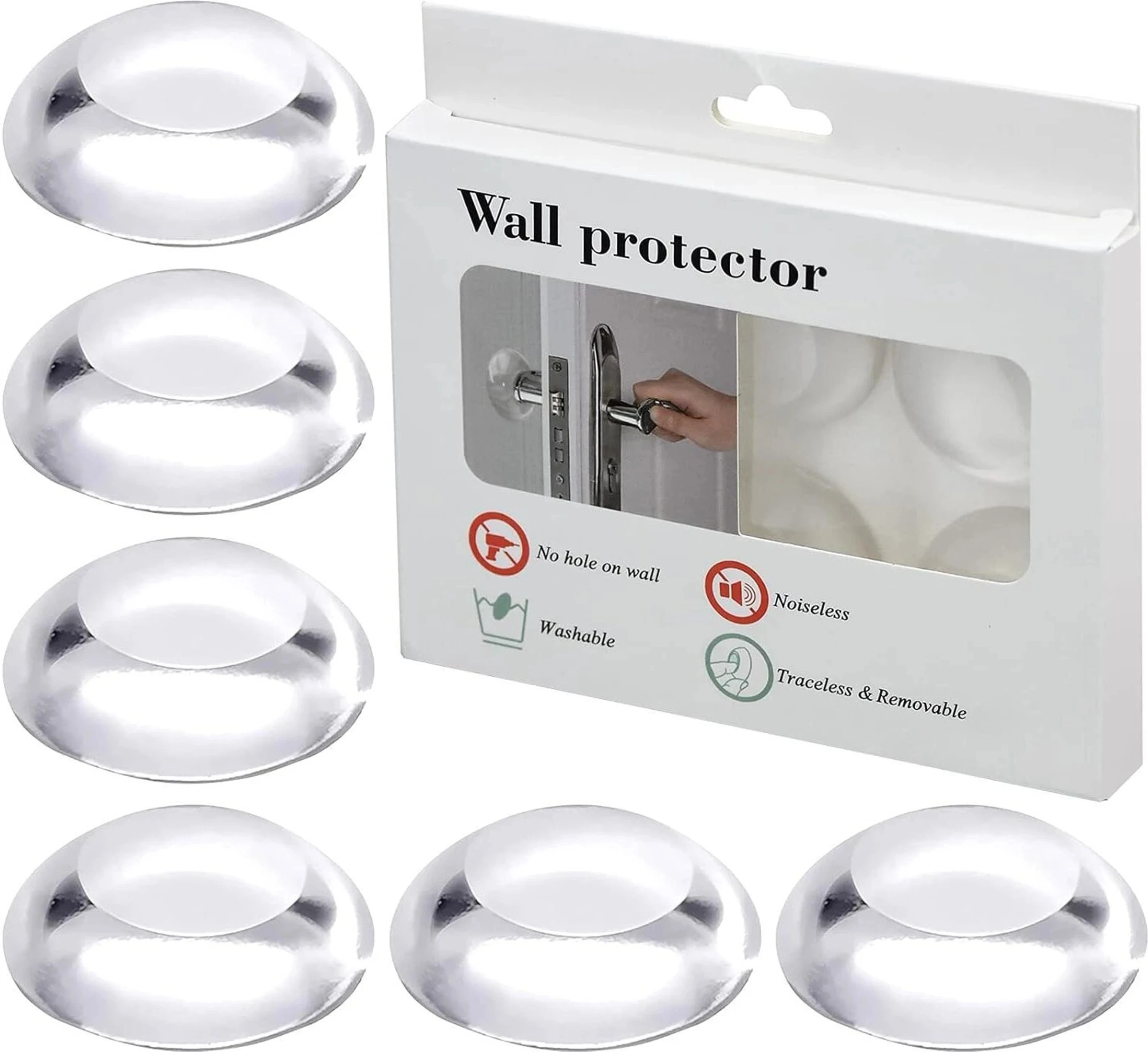 6 PCS Wall Protector Door Knob Rubber Door Stopper Clear Round Door Knob Silicone Door Bumper Wall Protector Doorknobs, Headboard, Refrigerator Door Wall Mounted Door Stopper (White)
