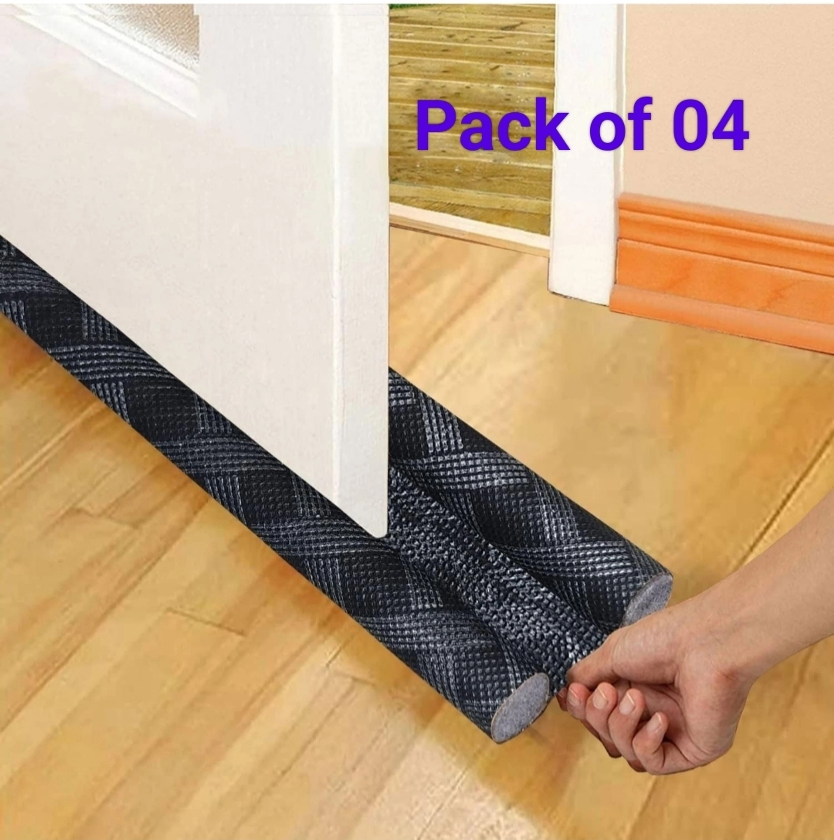 Door Guard Bottom to Prevent Noise, Dust & Insects (Printed Black, Pack of 4) Door Mounted Door Stopper (Black)