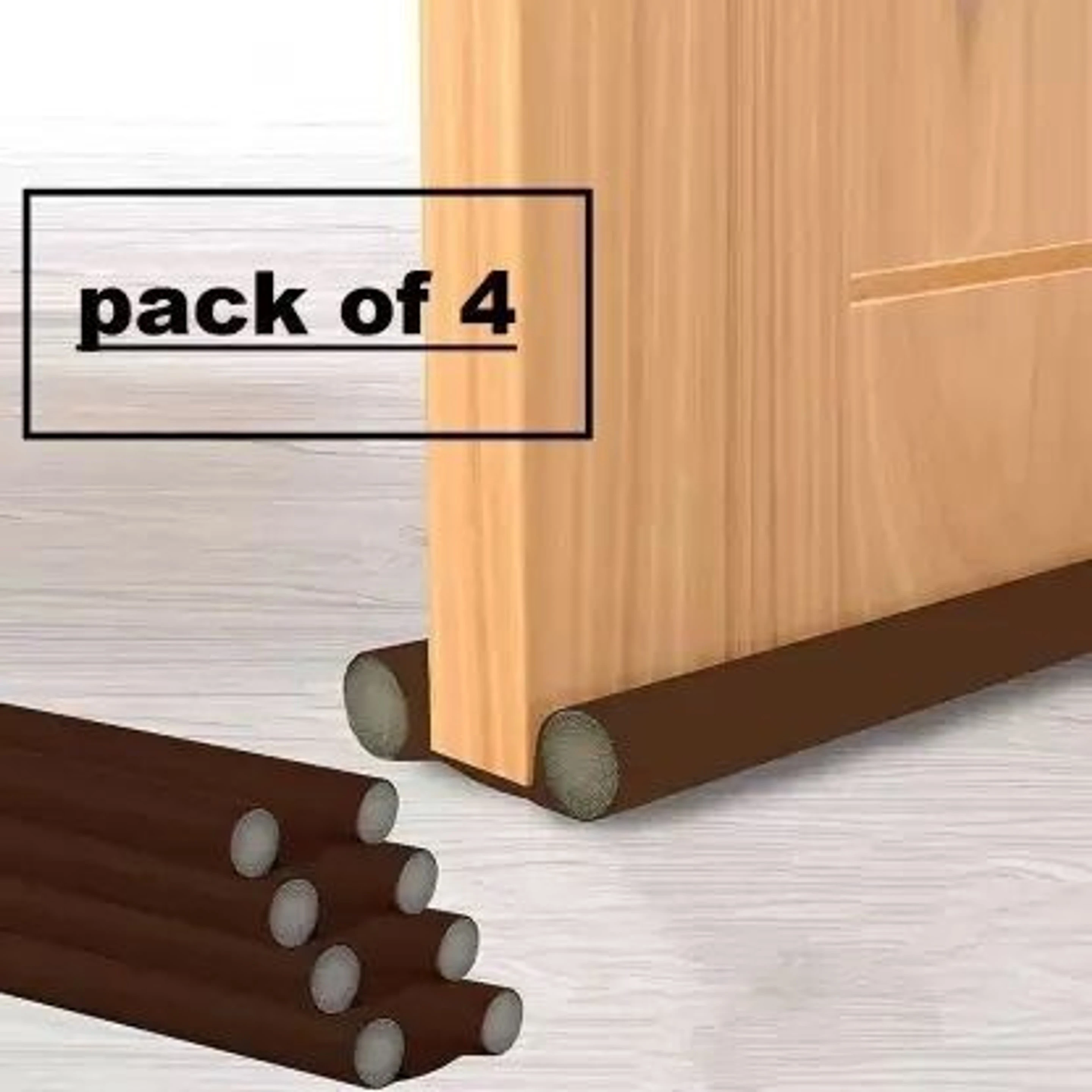 (Pack of 4, 39 Inch) Door Seal Twin Draught Draft Guard Door Closer Bottom Brown Door Bottom Sealing Strip Guard for Home/Office Floor Mounted Door Stopper Floor Mounted Door Stopper (Brown)