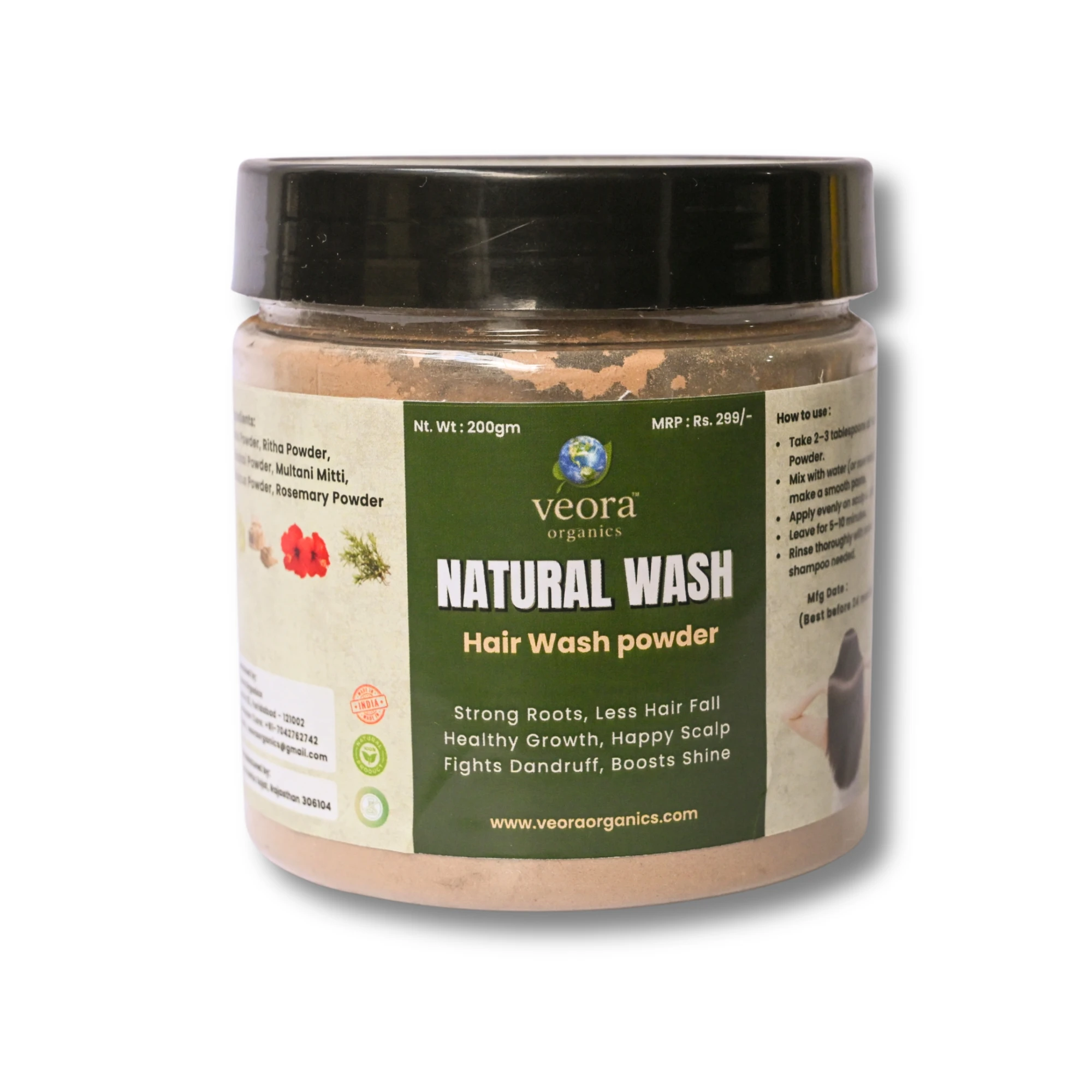 Veora Organics Herbal Hair Wash Powder – 100% Natural Cleanser for Strong & Shiny Hair