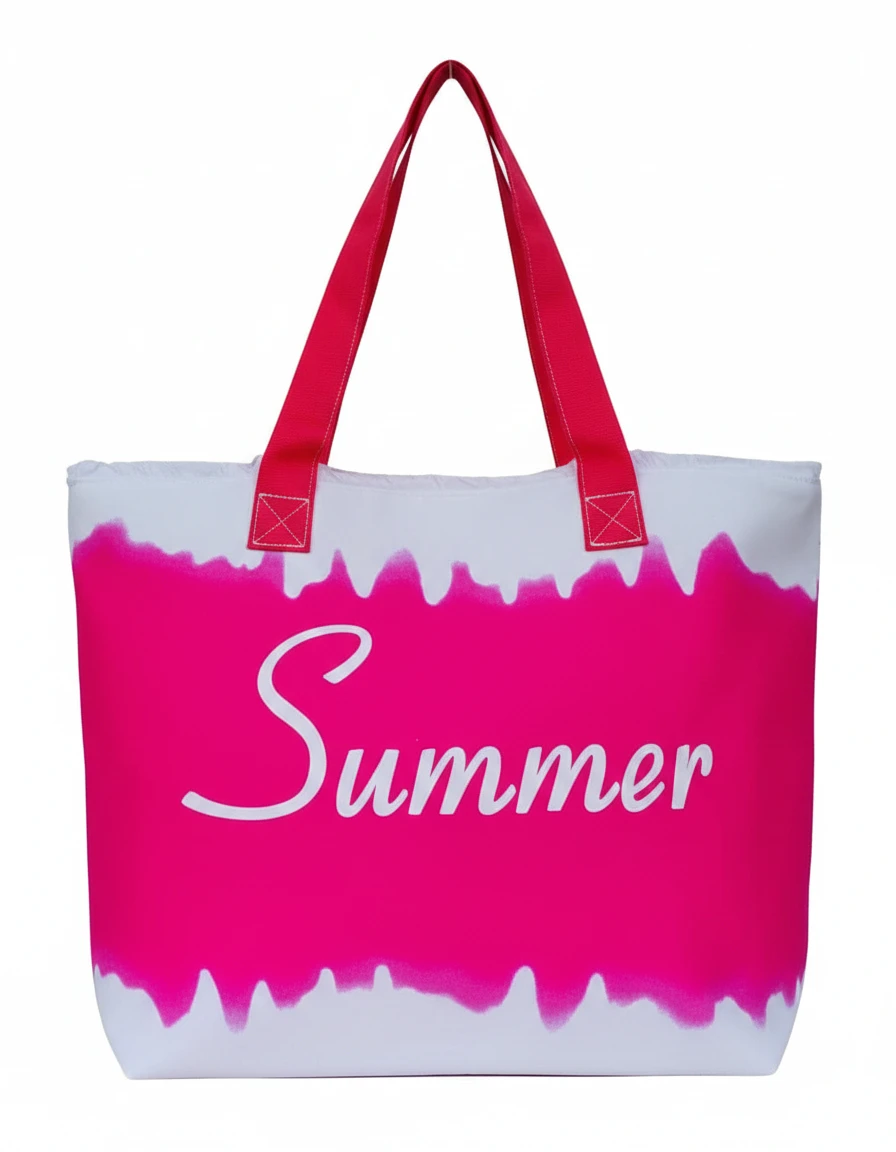 Aditya Creations Summer Tote Bag, Beach Bag with Summer Text, Canvas Shoulder Bag, Summer Vibes Gift Color Pink
