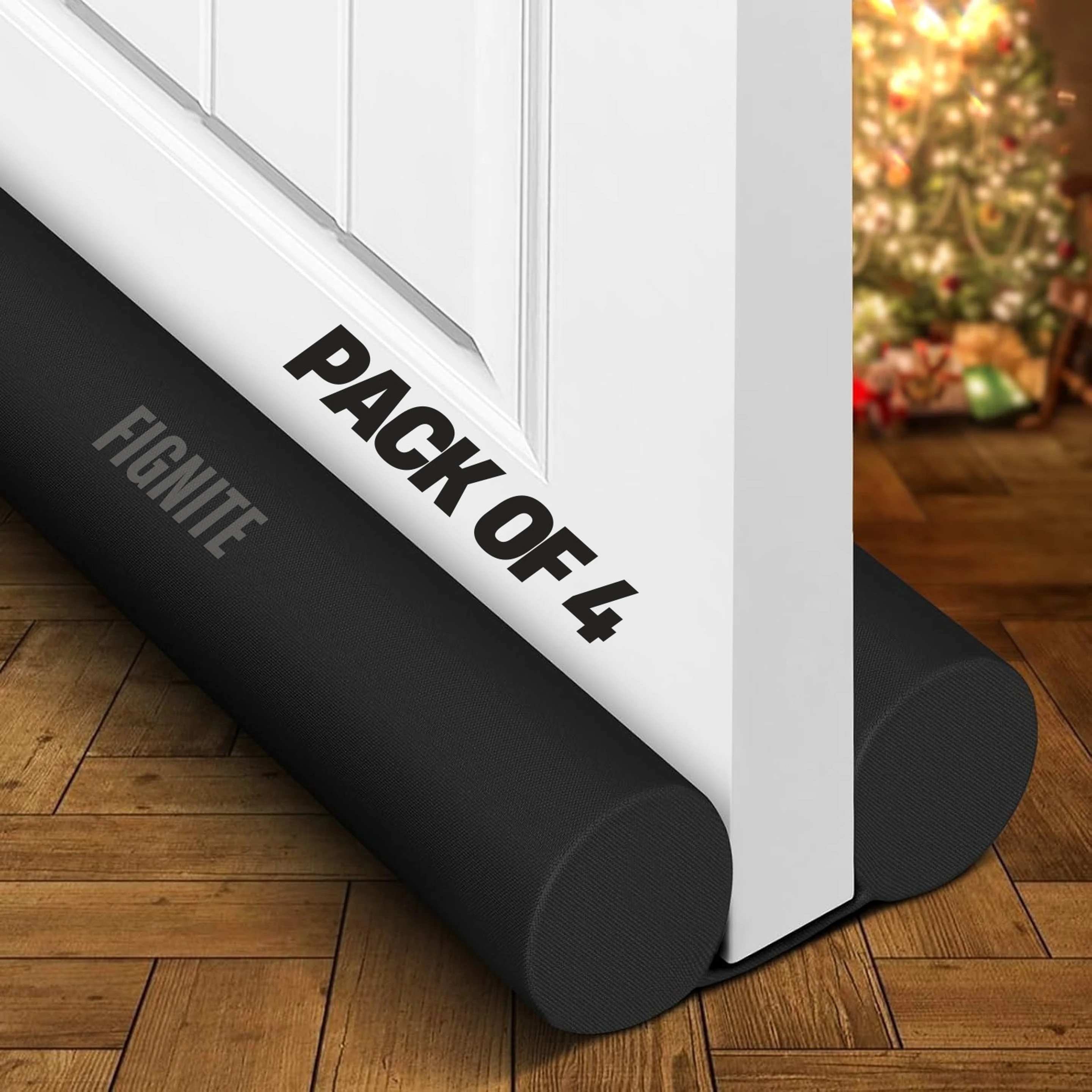 Door Draft Guard, Washable/Durable Black Fabric Cover Door Sealing Strip Pack-4 Under Door Noise Blocker & Energy-Saving Seal, Prevents Dust, Cold Air & Insects Door Mounted Door Stopper (Black)