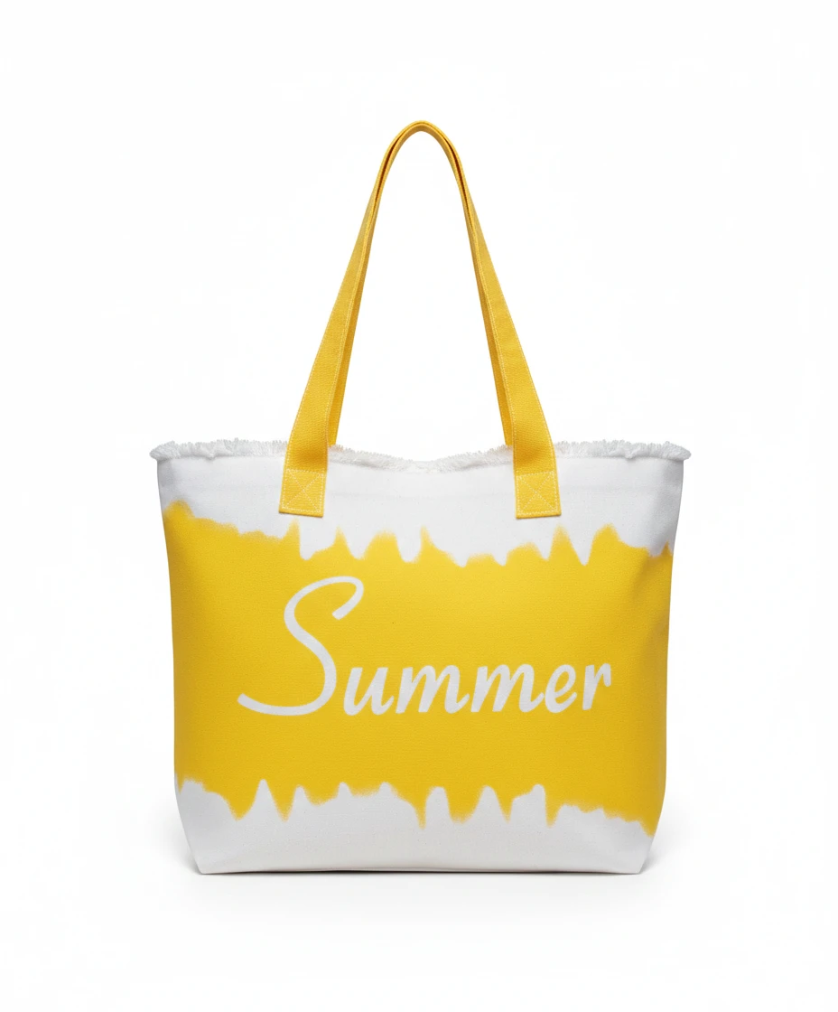 Aditya Creations Summer Tote Bag, Beach Bag with Summer Text, Canvas Shoulder Bag, Summer Vibes Gift Color Yellow