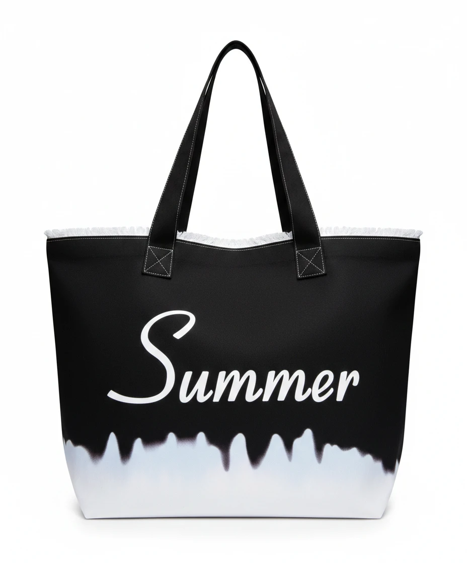 Aditya Creations Summer Tote Bag, Beach Bag with Summer Text, Canvas Shoulder Bag, Summer Vibes Gift Color Black