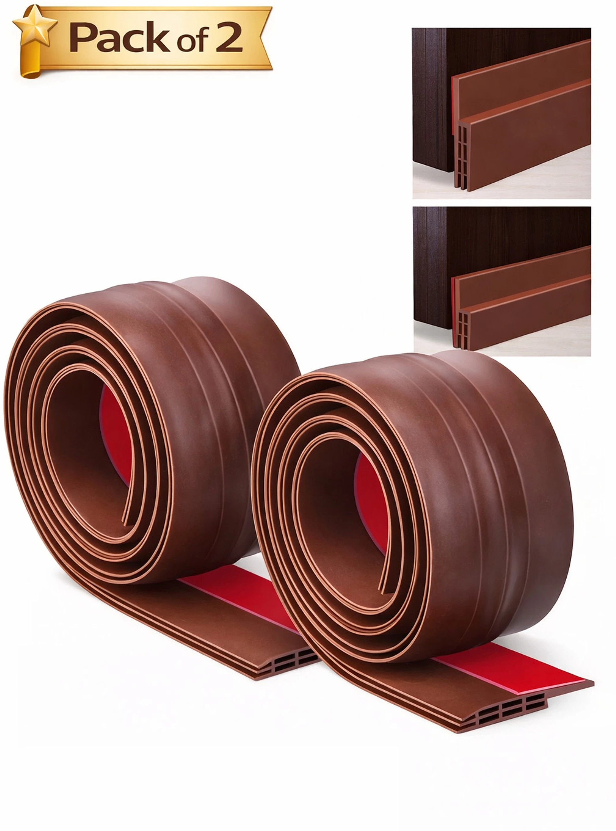 PACK OF 2 (39" Length) Silicone Door Draft Stopper Door Mounted Door Stopper (Brown)