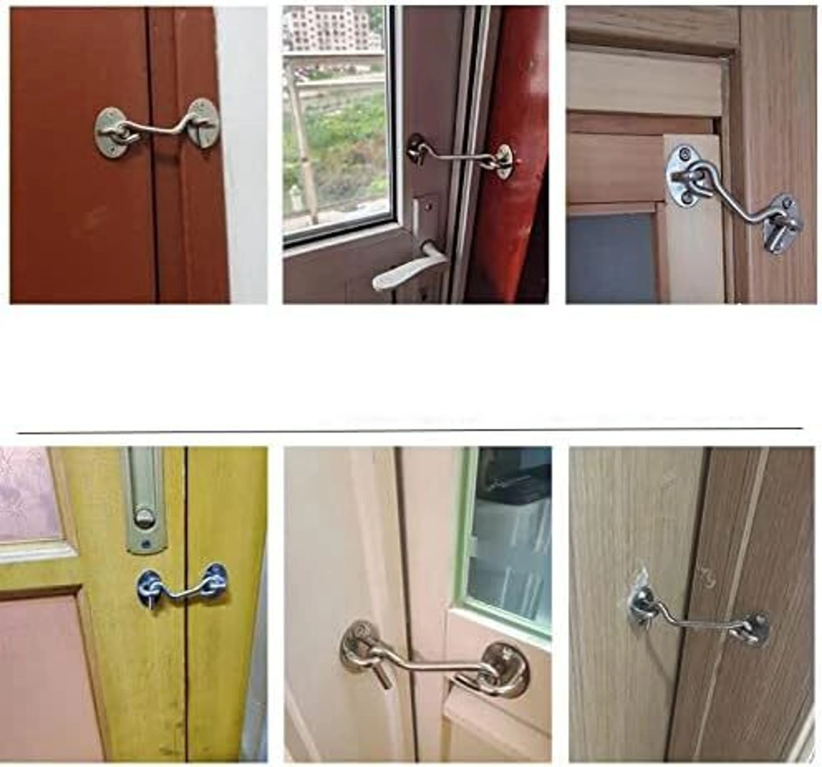 SHA40GH-SQUA-SL04_P6 Rust Resistant Square Gate Hook for Indoor and Outdoor Use 4 inches Pack of 6 Door Mounted Door Stopper (Silver)