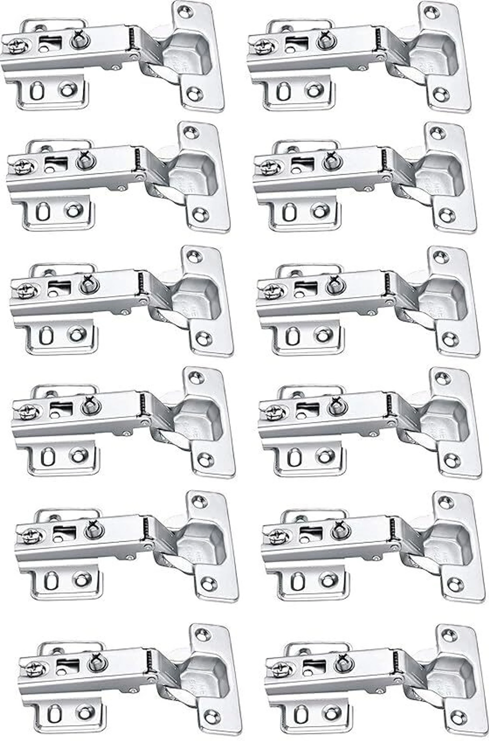 Steel Auto Close Slide-On Concealed Hinges | Full Overlay Door | 0° Crank Concealed Hinge (Silver Pack of 12)