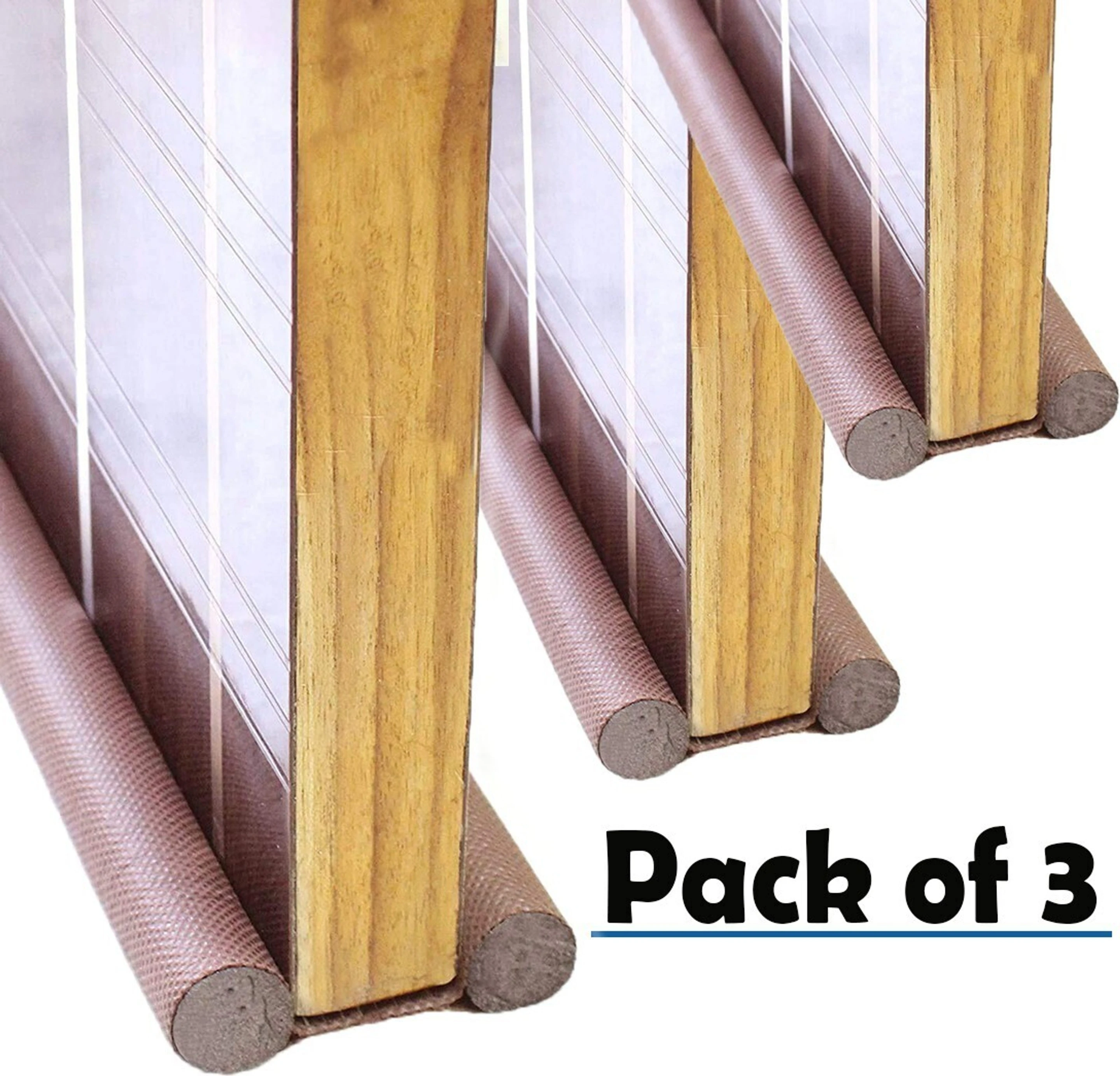 Pack of 3 PVC Door Guard Gap Filler for Door Bottom Seal Strip Sound Proof Floor Mounted Door Stopper (Brown)