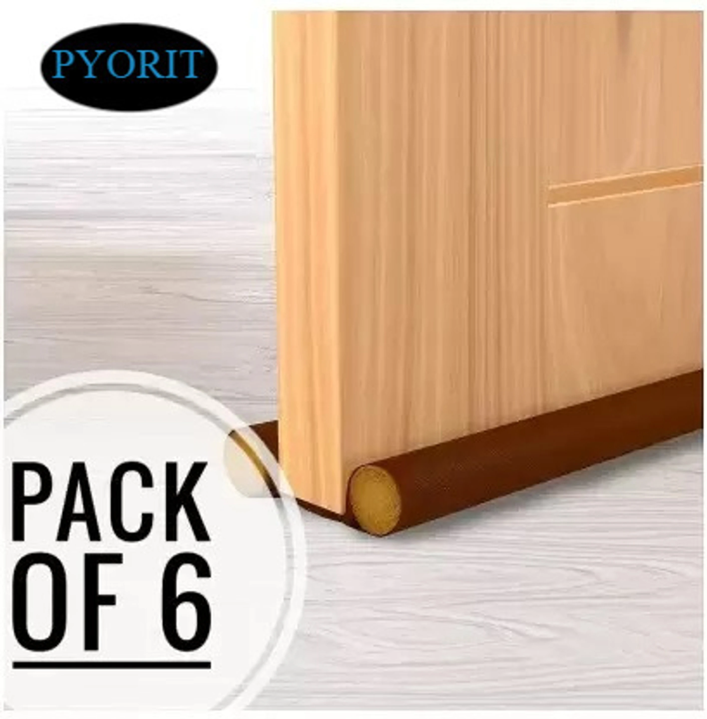 Double Sided Under Door Protector/Seal Cover Twin Draft Blocker Guard with Dust (Pack of 6 ,39 inch) Cooling Air, Control Double Sided Under Door Protector Door Mounted Door Stopper (Brown)