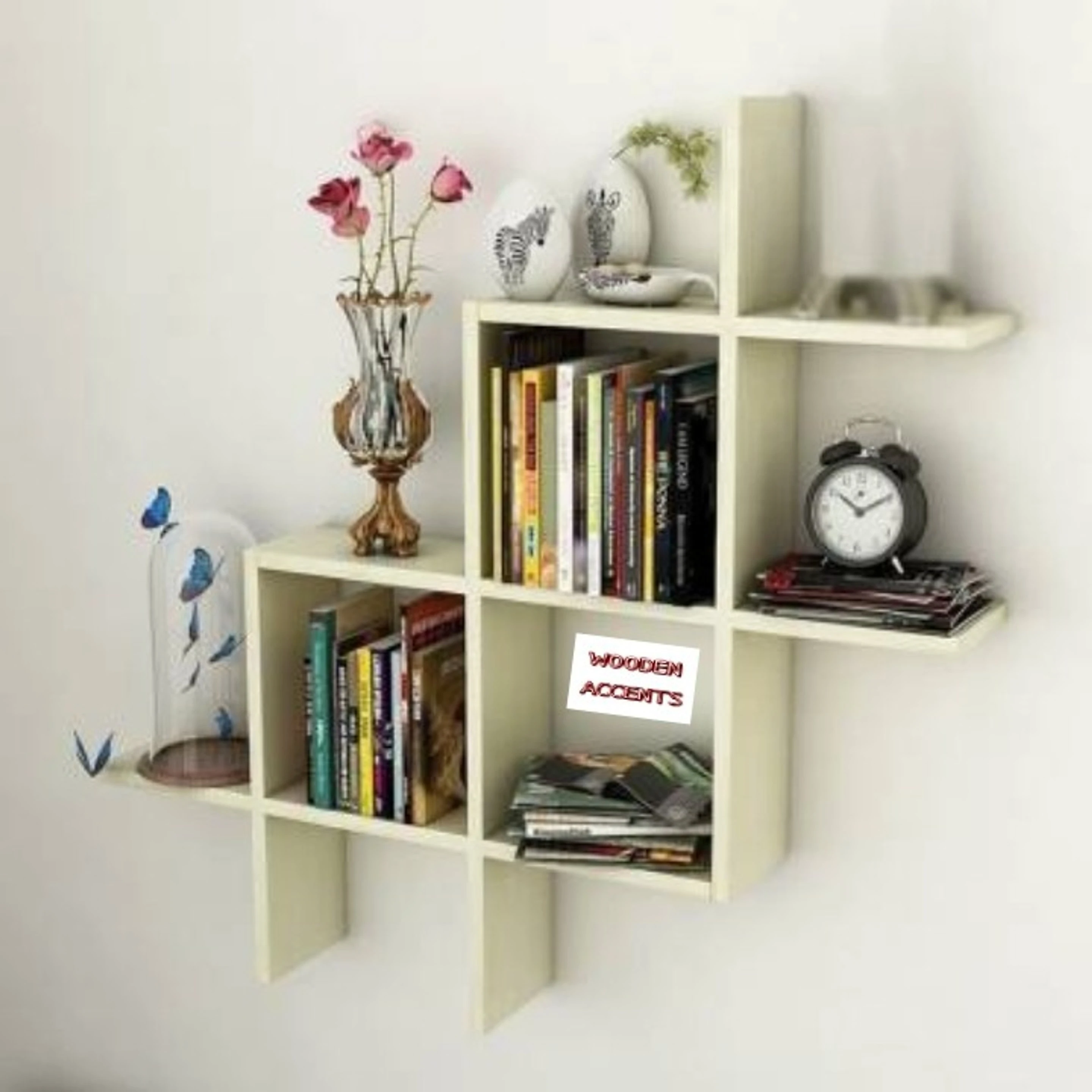 Wooden Plus Shape Wall Shelf Hashtag Floating mount Rack Shelf (White) MDF (Medium Density Fiber) Wall Shelf (Number of Shelves - 8, White)