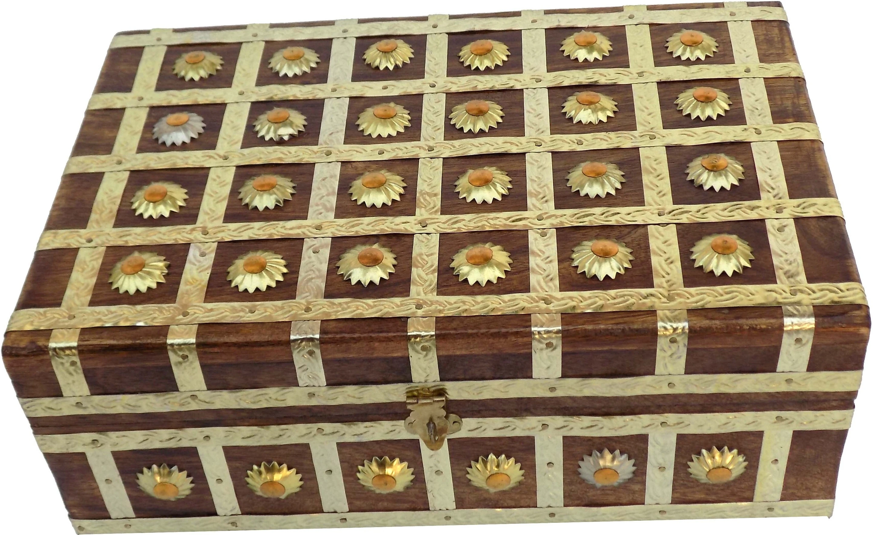 MANGO WOOD MADE STRIP DESIGN JEWELLERY BOX JEWELLERY BOX Vanity Box (Brown)