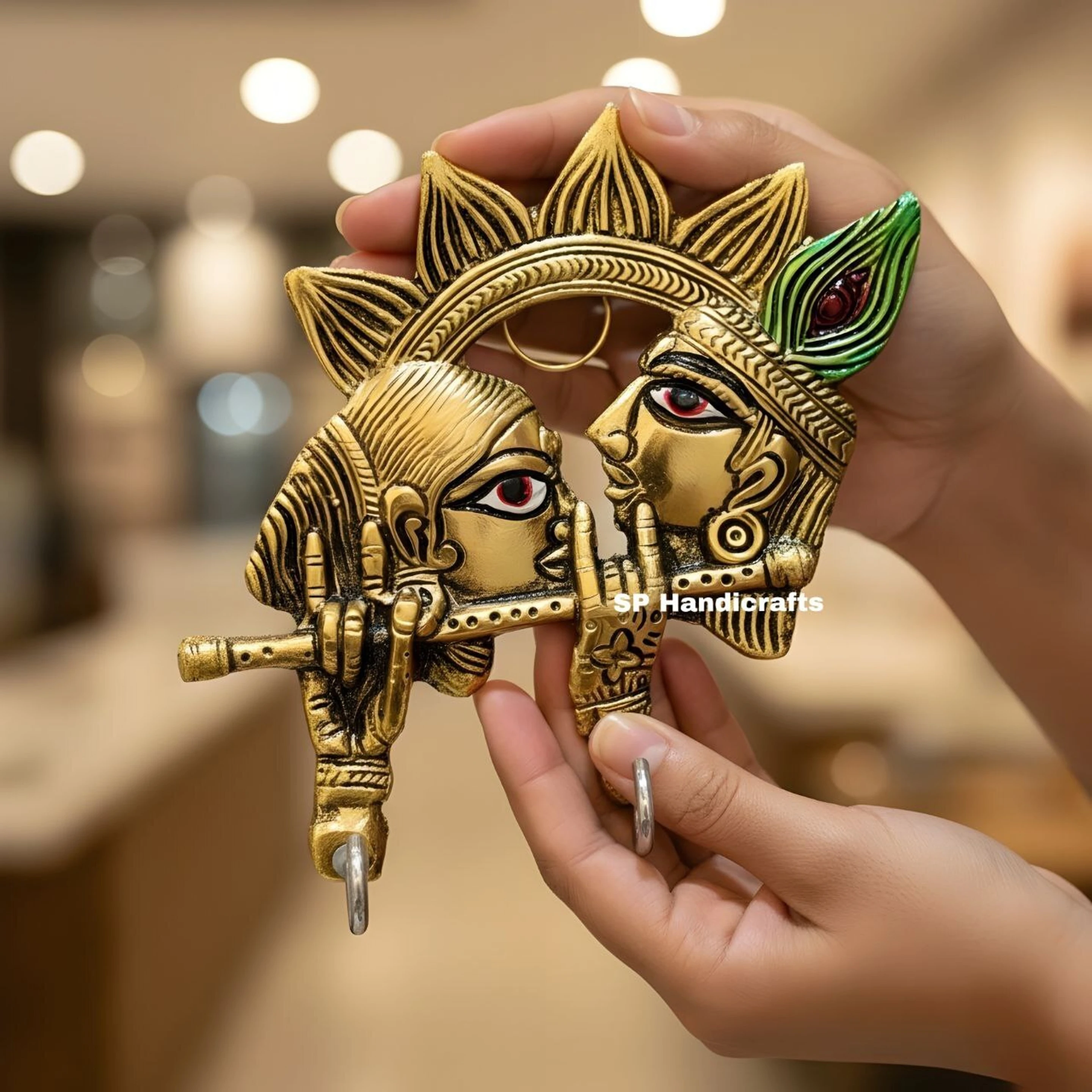 SP Handicrafts Golden RK Key Holder – Wall Decoration| Office Living Room Aluminium Key Holder (2 Hooks)