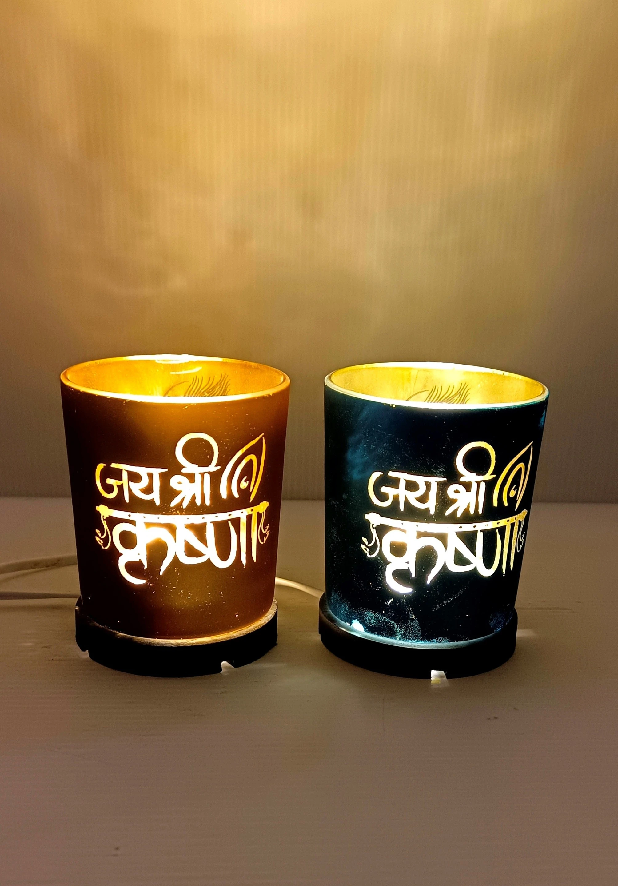 Msg155 Glass 2 - Cup Tealight Holder Set (Multicolor, Pack of 2)