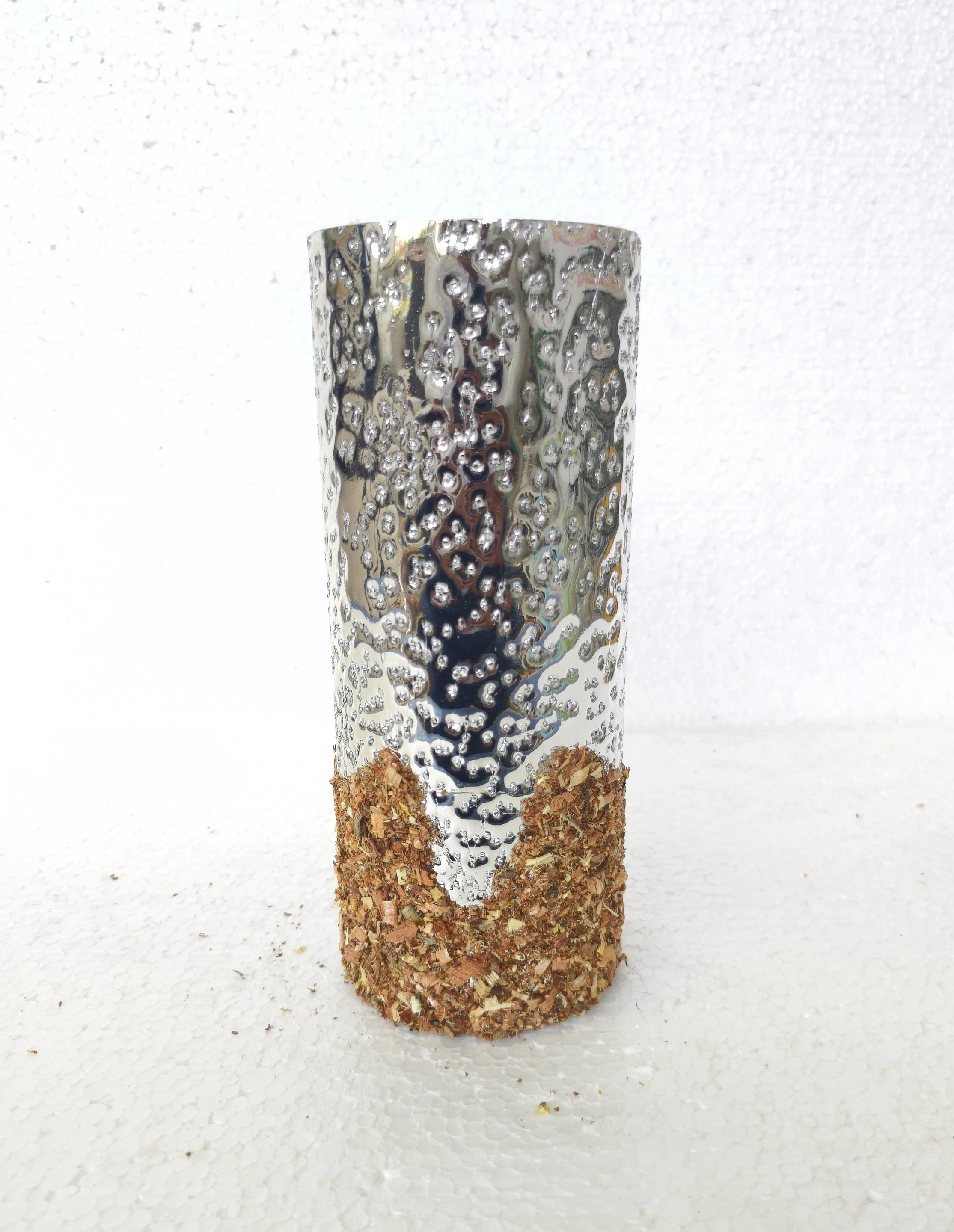 Decorative flower glass vase with wooden design Glass Vase (10 inch, Silver)