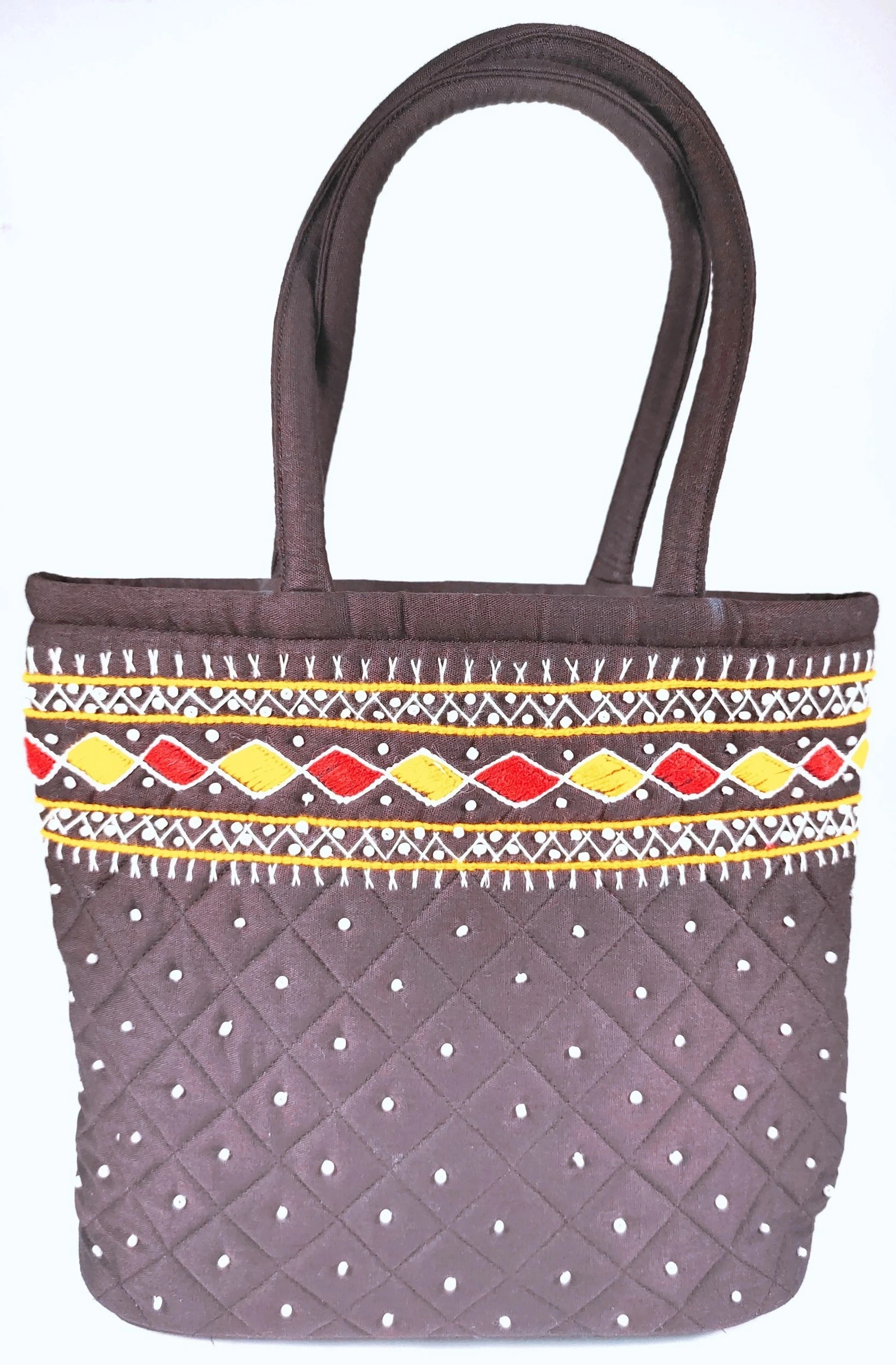 Brown Girls Hand-held Bag Traditional Mini Handle Bag Hand Purse Cotton handmade Handcraft Pouch