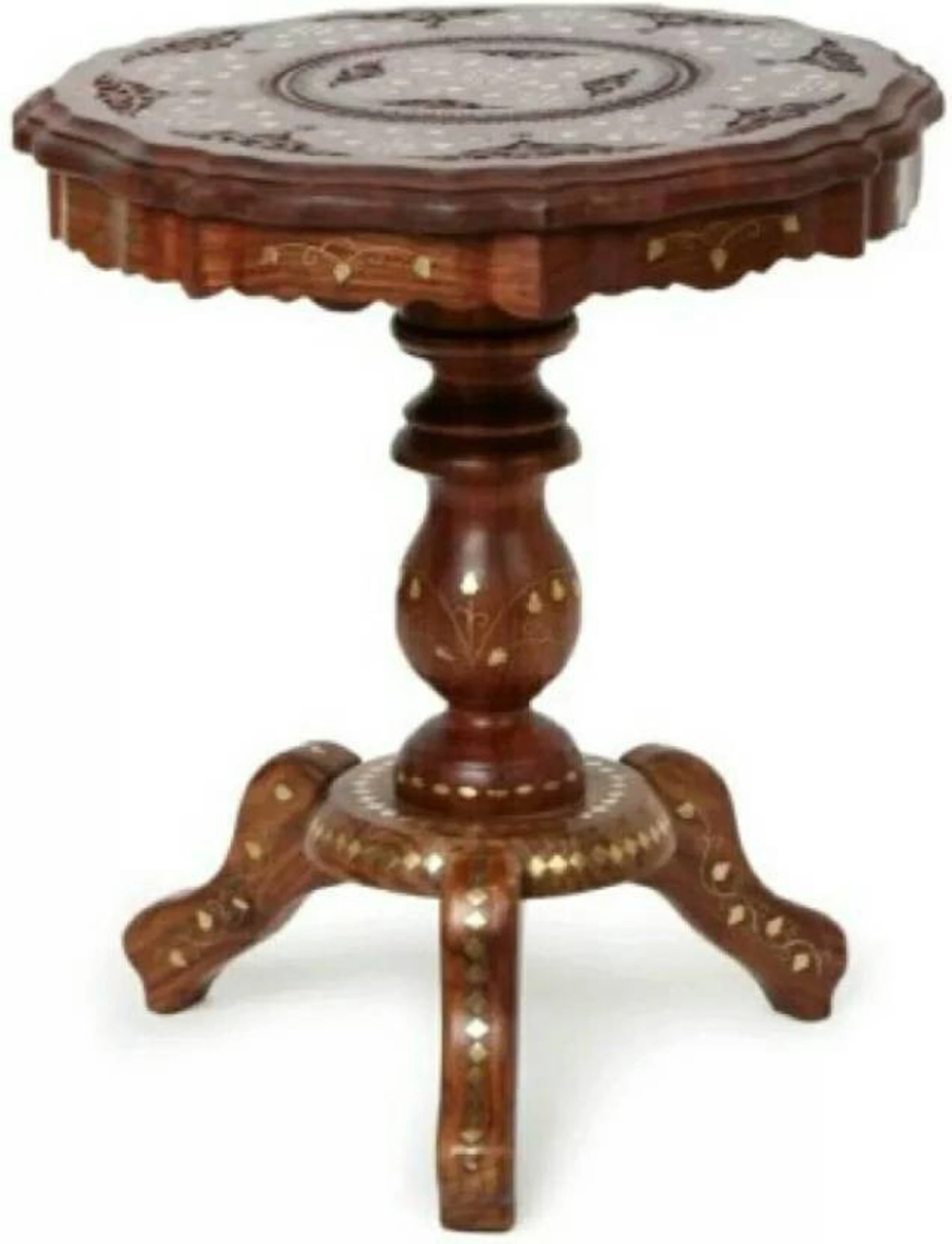 SHEESHAM WOOD & BRASS MADE CARVING Stool (Brown, Pre-assembled)