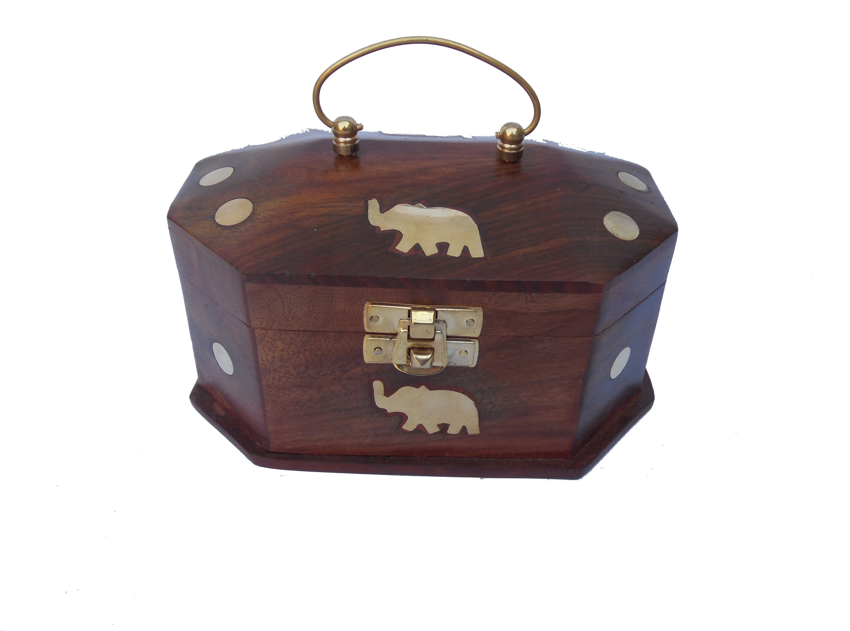 sheesham wood & brASS MADE ATTRACTIVE DESIGN JEWELLERY Vanity Box (BROWN, GOLDEN)