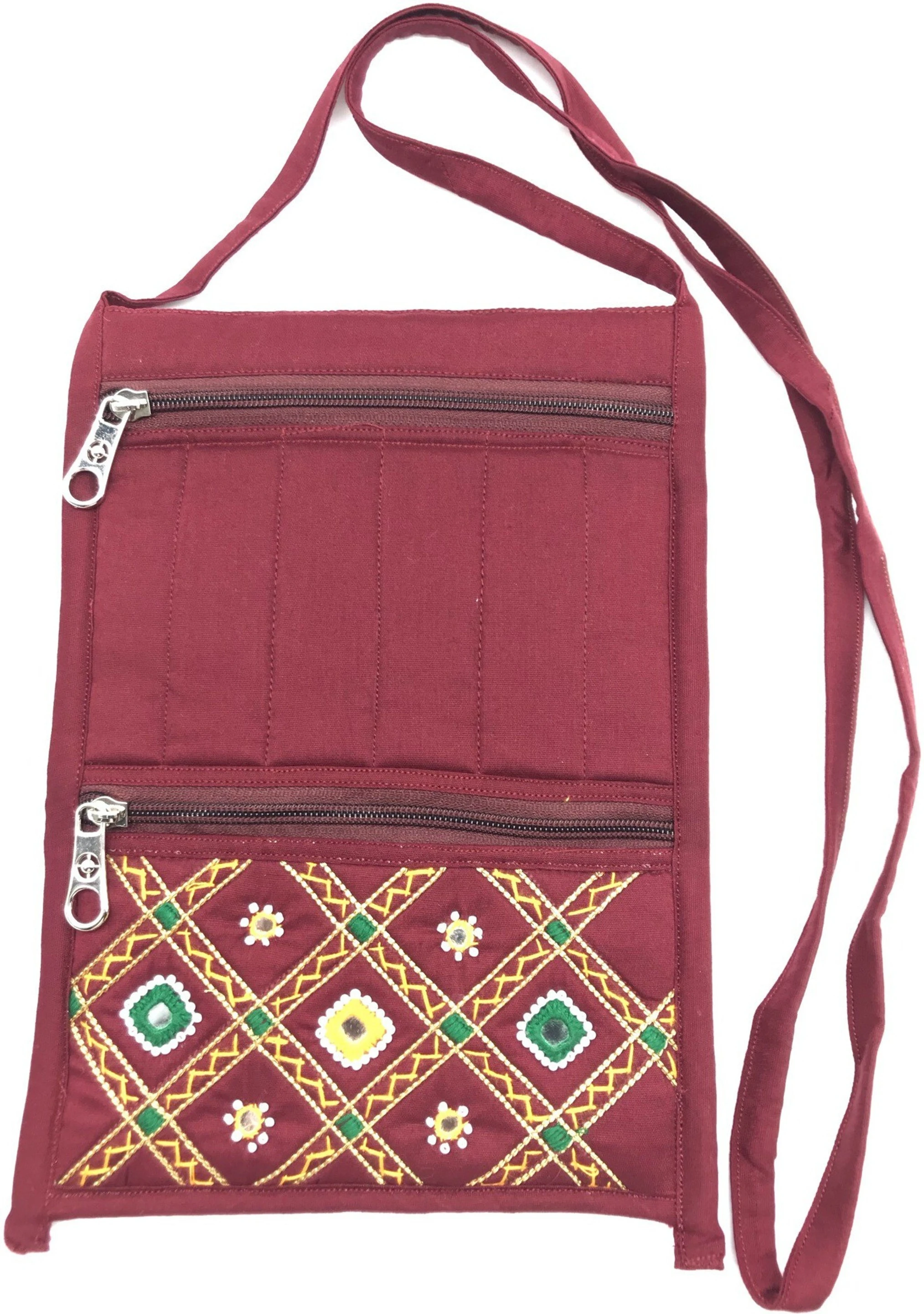 Maroon Women Sling Bag work hand work mirror fabric mobile girls mini