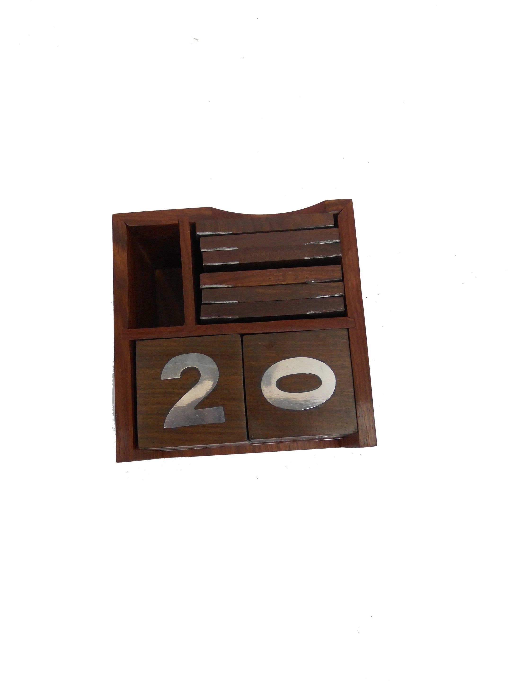3 Compartments WOOD, STEEL CALENDER AND COASTER (Brown)