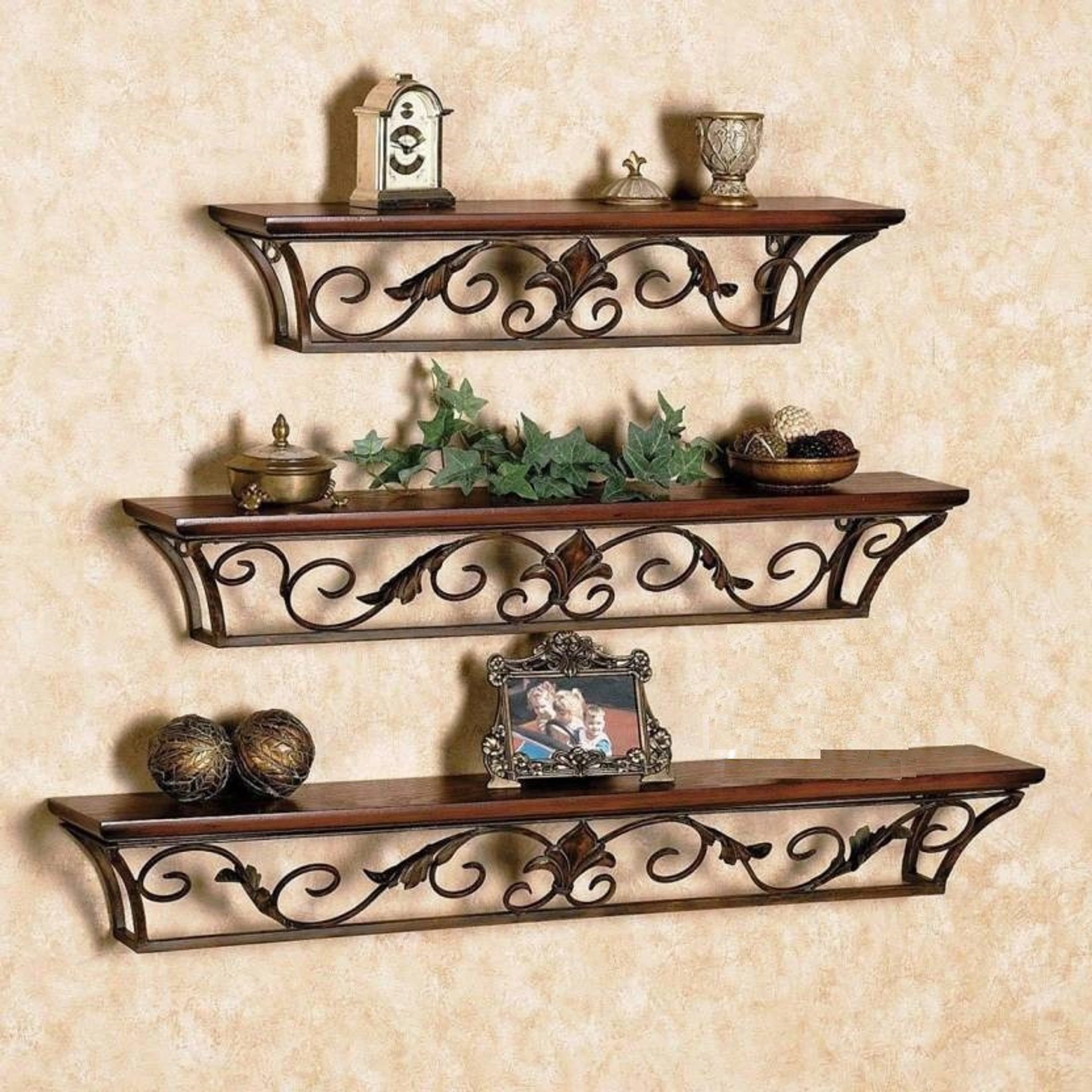 ANTIQUE LOOK WELL DESIGNED Wooden, Iron Wall Shelf (Number of Shelves - 3, Brown, Black)