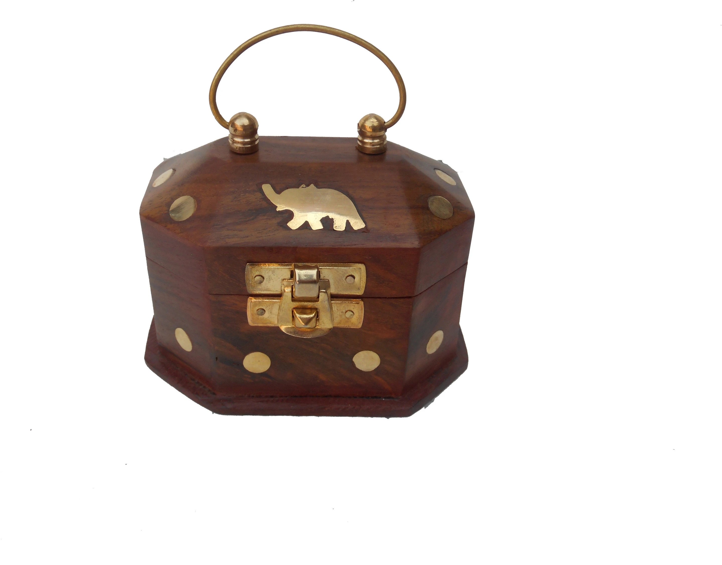 SHEESHAM WOOD & BRASS MADE SMALL SIZE JEWELLERY BOX Vanity Box (BROWN, GOLD