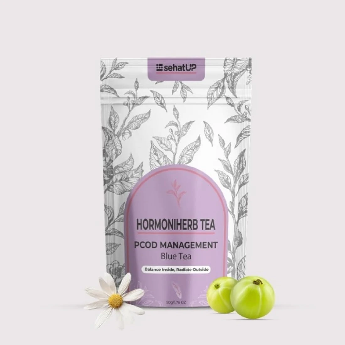 sehatUP HormoniHerb Herbal 50g | Ayurvedic Herbal for PCOS & PCOD | Chamomile, Shatavari, Blue Pea Flower | PMS Care Tea | Pain Relief, Menstrual Support & Hormonal Balance | PCOS Tea for Women | Caffeine-Free & 100% Natural | Pack of 2