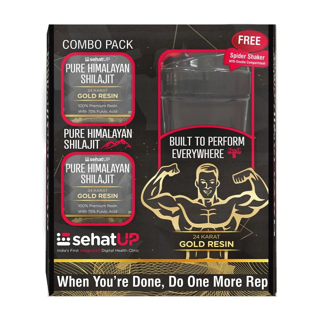 Shilajit / Shilajeet Gold Resin | 20g With 78% Fulvic Acid | 80 Servings | Natural Energy & Stamina Booster for Men | Ayurvedic Supplement for Strength, Immunity & Vitality - pack of 2 With Double Compartment Shaker