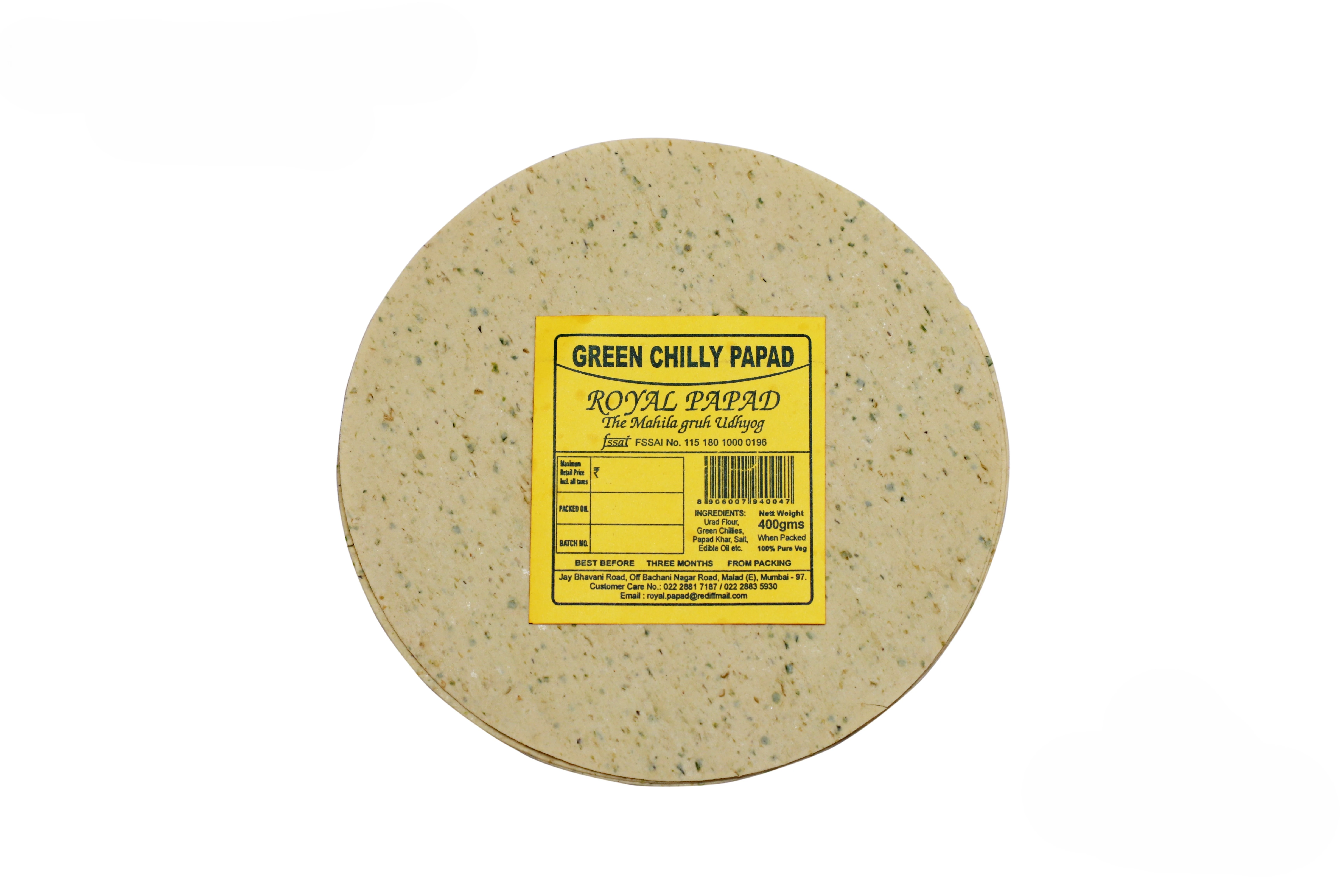 Royal Papad Green Chilly Papad - 400 Gms.