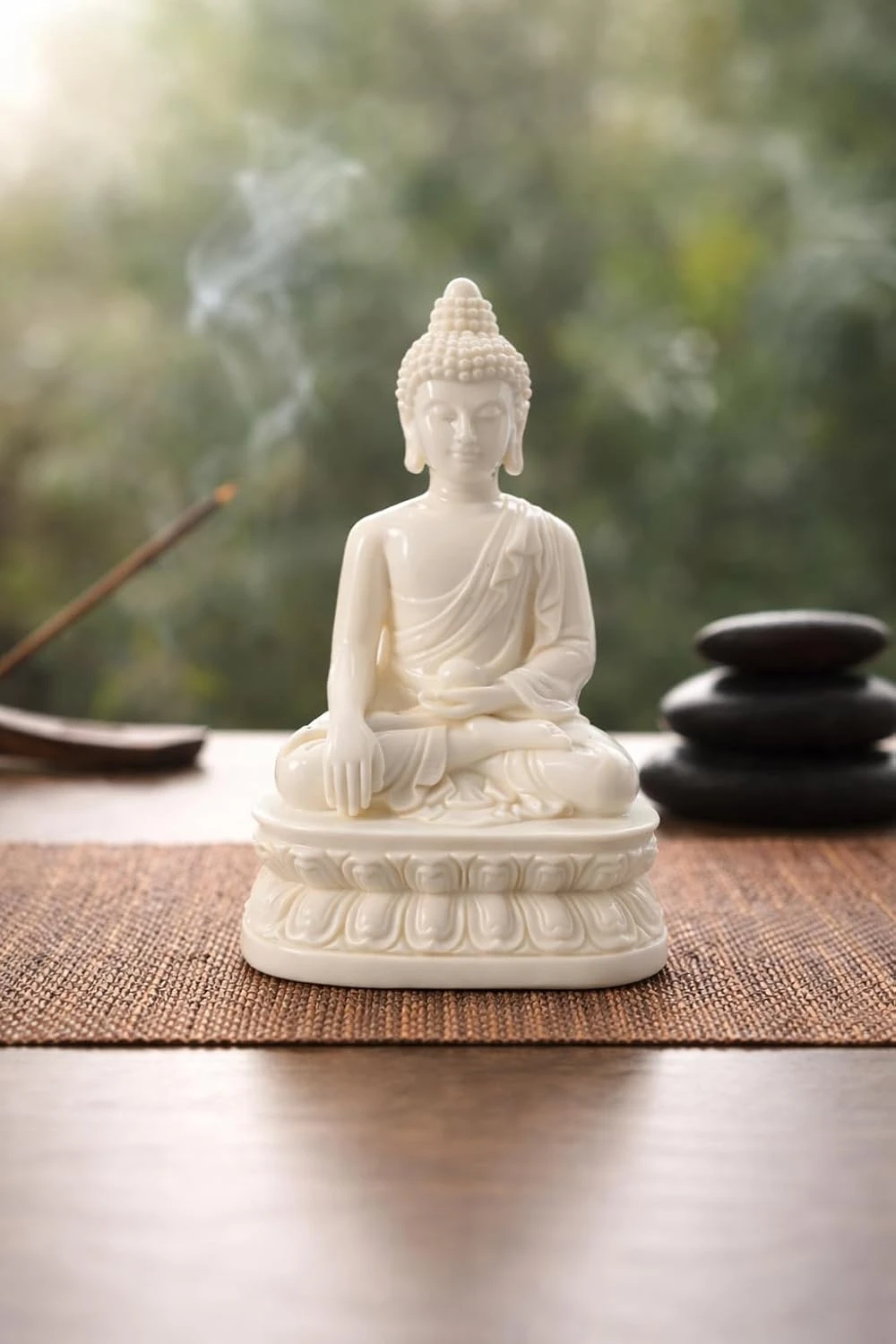Peaceful Meditating Buddha Idol for Home Décor | Serenity White Buddha Statue for Living Room, Office & Meditation Space | Spiritual Decorative Showpiece for Positive Energy & Vastu Harmony