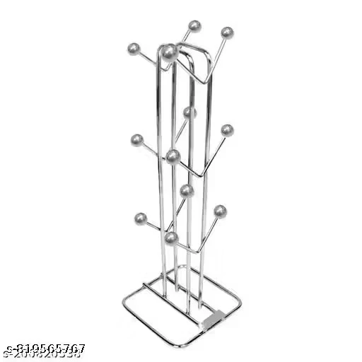 14 Inch Stainless Steel V- Shape Cup Stand for 12 Cups Chrome Finish Cup Holder - 12 Holders Heavy Quality, Silver Pack of 1 Kitchen & Dining Table