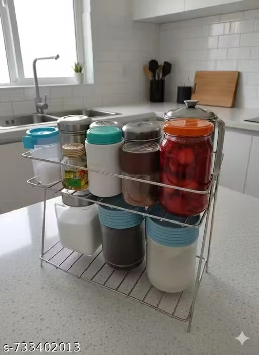 Multipurpose Storage Organizer Stainless Steel 2 Layer Storage Organizer Rack For Kitchen Standing Rack Shelf Storage Holder Kitchen Rack/Spice Shelf / Kitchen rack /Pantry Storage Organizer / Spice Rack For KItchen/ (Silver-Chrome)