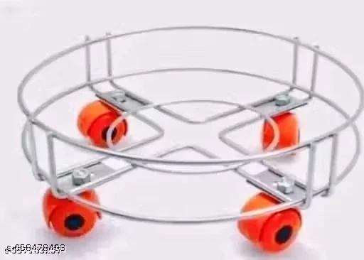 Stainless Steel Cylinder Trolley with Wheels | LPG Cylinder Stand Movable Trolley