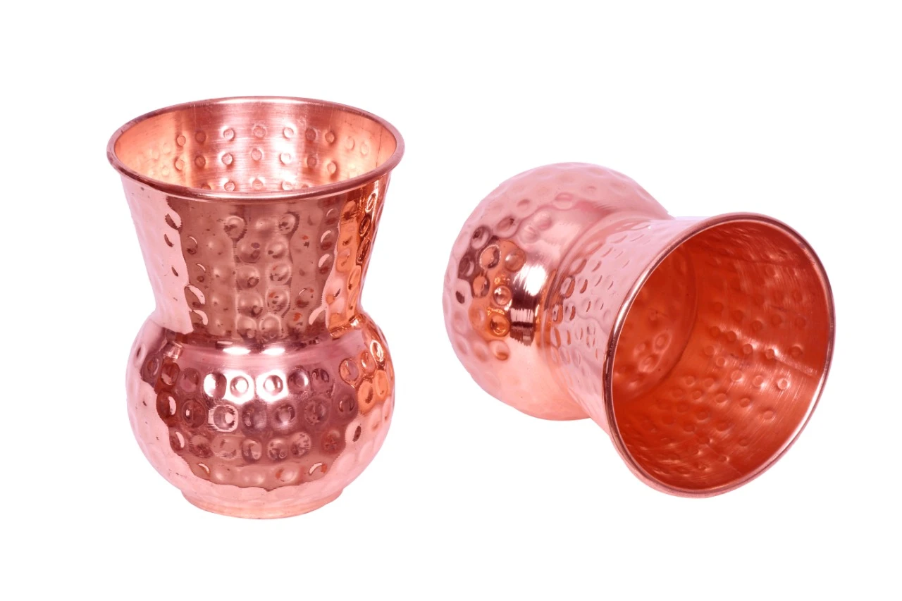 Unique Hammer Design Pure Copper Surahi Glass Matki Design