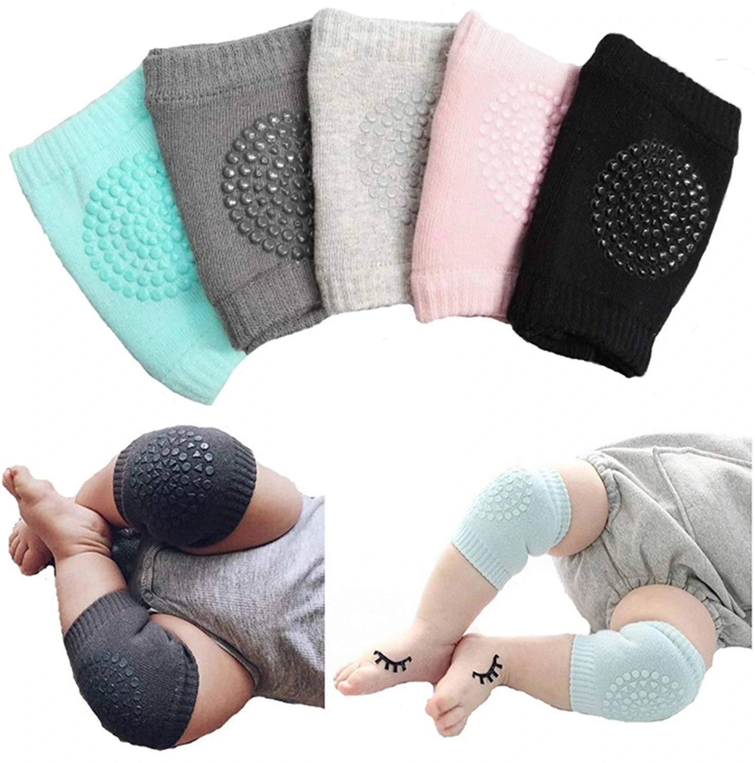 (Set Of 4 Pcs) Baby Knee Pads for Crawling, Anti-Slip Padded Stretchable Elastic Cotton Soft Breathable Comfortable Knee Cap Elbow Safety Protector Knee Protection For Baby Safe For Knee Soft To Wear Baby Set (Multi Color)