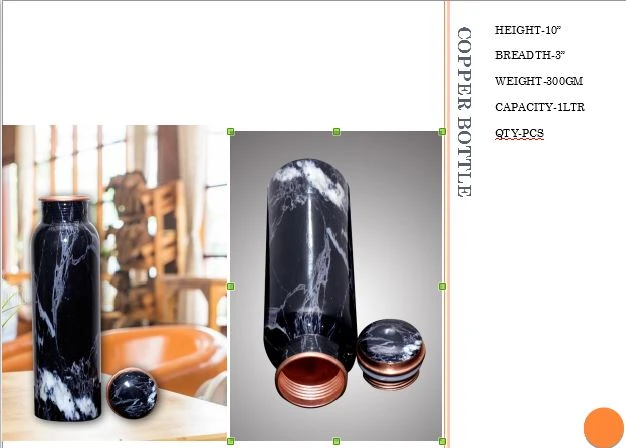 Copper Water Bottle 1 litre - Printed Copper Bottle With Advanced Leak Proof- Water Bottles Copper With Health Benefits (99% Pure Copper - Lab Tested) - Black Marble