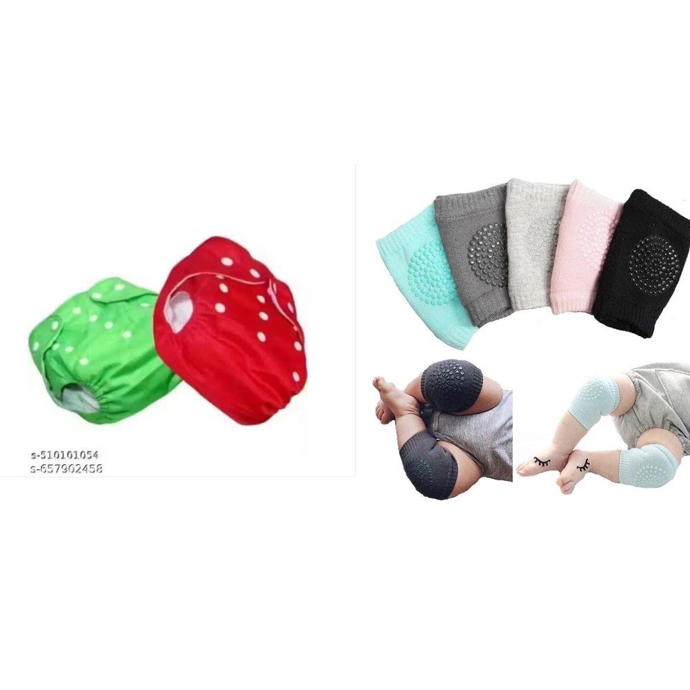 Reusable Baby Cotton Cloth Diapers / Baby Smiley Knee Pads for Crawling, Anti-Slip Padded Stretchable Elastic Cotton Soft Breathable Comfortable Knee Cap Elbow Safety Protector Random Color