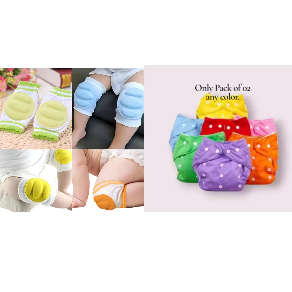 Reusable Baby Cotton Cloth Diapers / Baby Smiley Knee Pads for Crawling, Anti-Slip Padded Stretchable Elastic Cotton Soft Breathable Comfortable Knee Cap Elbow Safety Protector Random Color