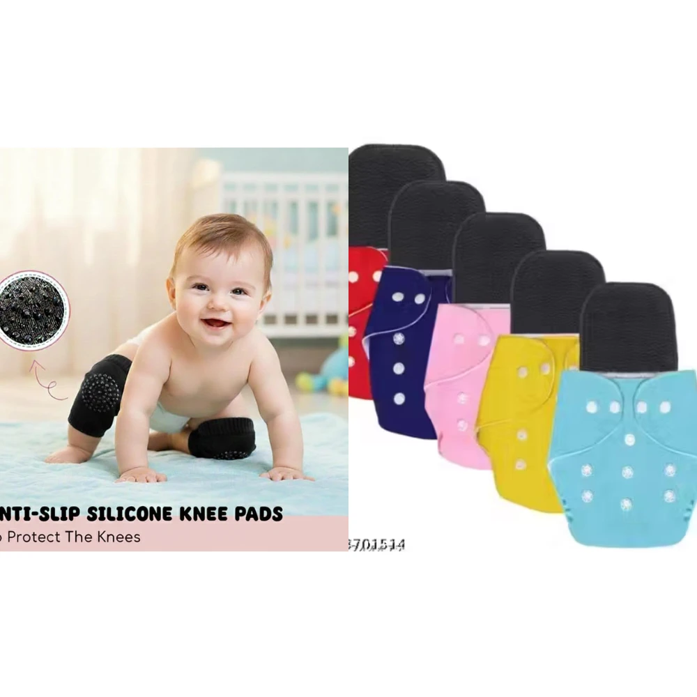 Reusable Baby Cotton Cloth Diapers / Baby Smiley Knee Pads for Crawling, Anti-Slip Padded Stretchable Elastic Cotton Soft Breathable Comfortable Knee Cap Elbow Safety Protector Random Color