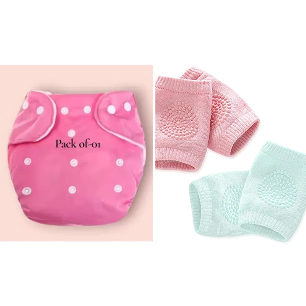 Reusable Baby Cotton Cloth Diapers / Baby Smiley Knee Pads for Crawling, Anti-Slip Padded Stretchable Elastic Cotton Soft Breathable Comfortable Knee Cap Elbow Safety Protector Random Color