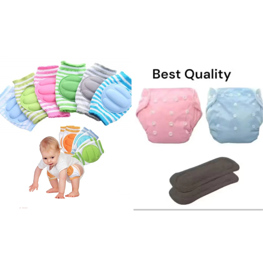 Reusable Baby Cotton Cloth Diapers / Baby Smiley Knee Pads for Crawling, Anti-Slip Padded Stretchable Elastic Cotton Soft Breathable Comfortable Knee Cap Elbow Safety Protector Random Color
