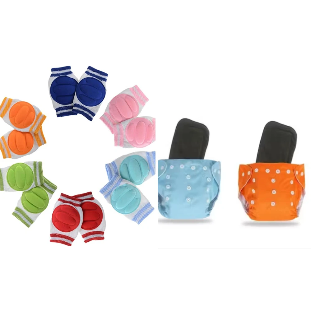 Reusable Baby Cotton Cloth Diapers / Baby Smiley Knee Pads for Crawling, Anti-Slip Padded Stretchable Elastic Cotton Soft Breathable Comfortable Knee Cap Elbow Safety Protector Random Color