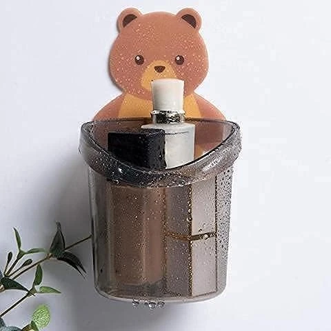 Cute Bear Wall-Mounted Bathroom Organiser Cups, Self-Adhesive Toothbrush Holder, Set of 2