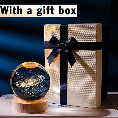 Digital Wave 3D Galaxy Crystal Ball Night Lamp,Solar System Crystal Ball Night Light, USB Table Colorful LED Wooden Crystal Ball for Home Decoration...