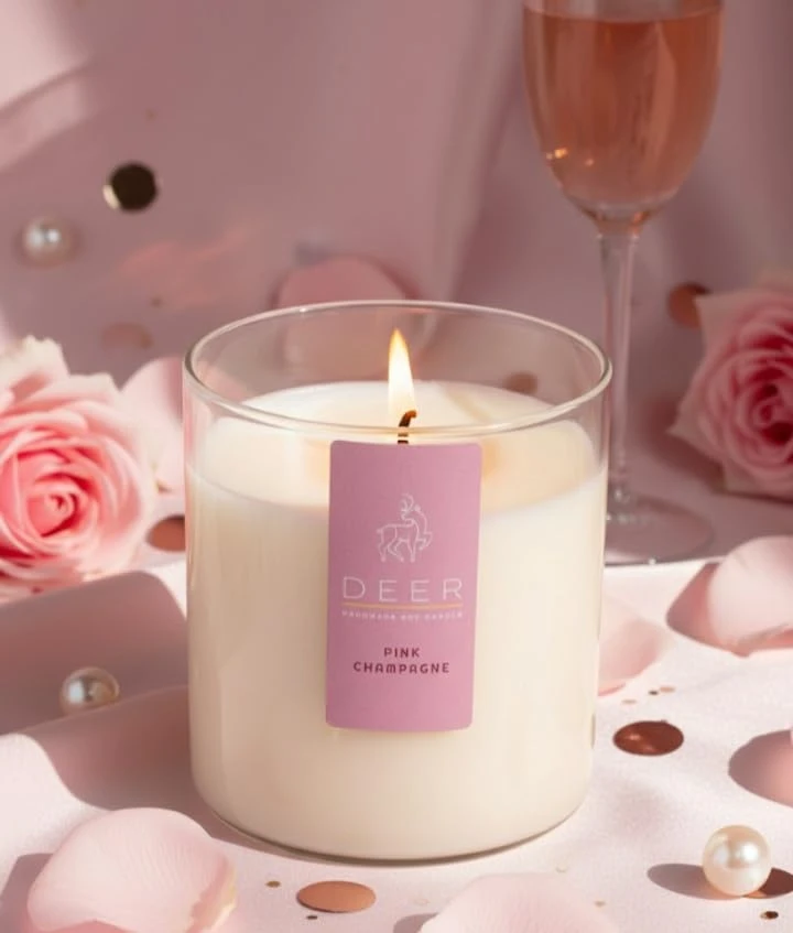 DEER Pink Champagne Scented Candle � Luxury Soy Wax Candle | Long-Lasting, Sweet & Fruity Fragrance | Perfect for Gifting, Relaxation & Home Decor |...