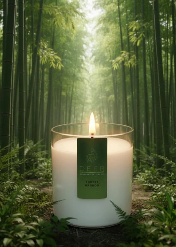 DEER Forest Bamboo Scented Candle � Natural Soy Wax Aromatherapy Candle with Fresh Green Fragrance � Hand-Poured, Long-Lasting Burn � Calming Candle for Spa, Home, Meditation200Ml 40 Hours Burn