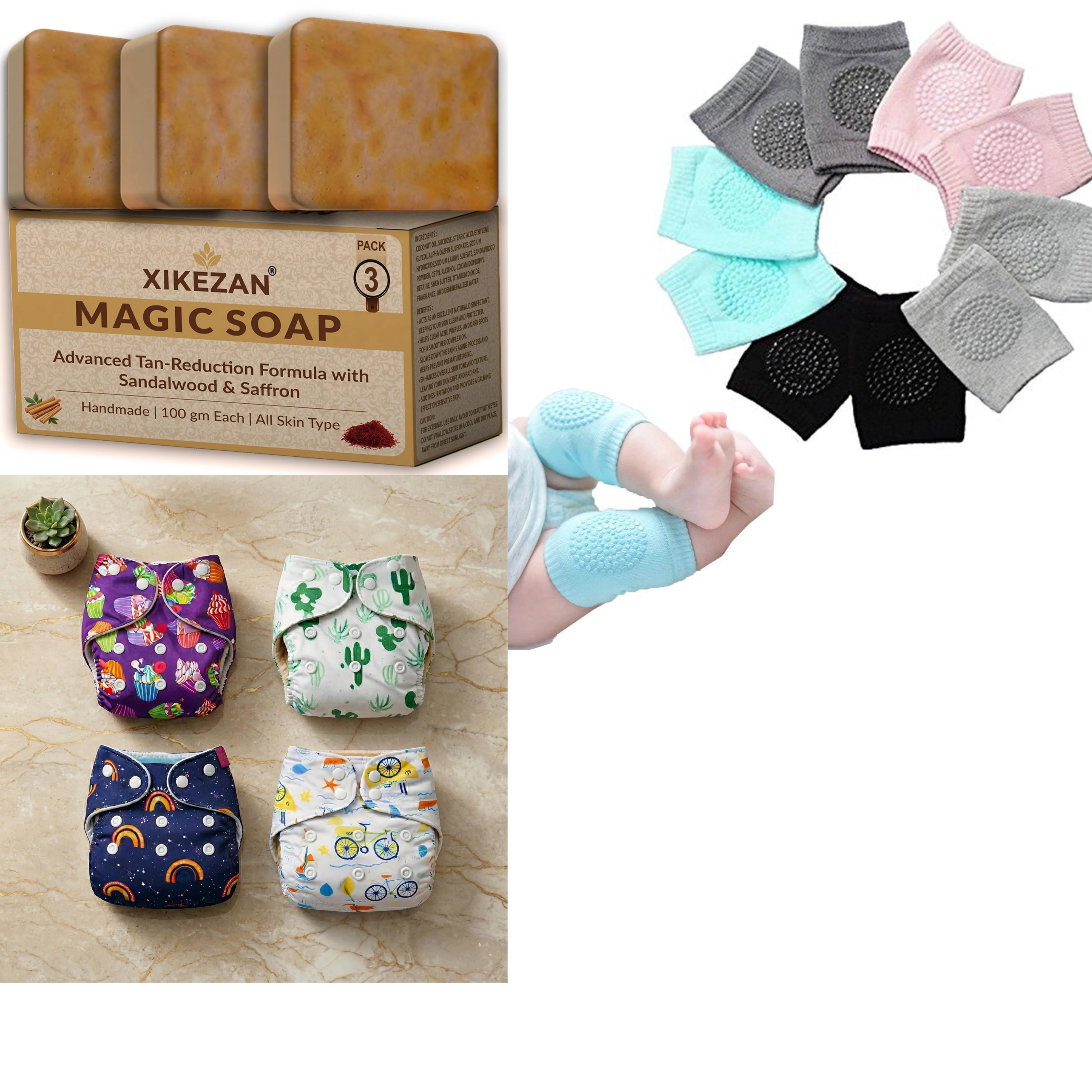 Reusable Baby Cotton Cloth Diapers / Baby Smiley Knee Pads for Crawling/ Soap Sandal Wood , Anti-Slip Padded Stretchable Elastic Cotton Soft Breathable Comfortable Knee Cap Elbow Safety Protector Random Color