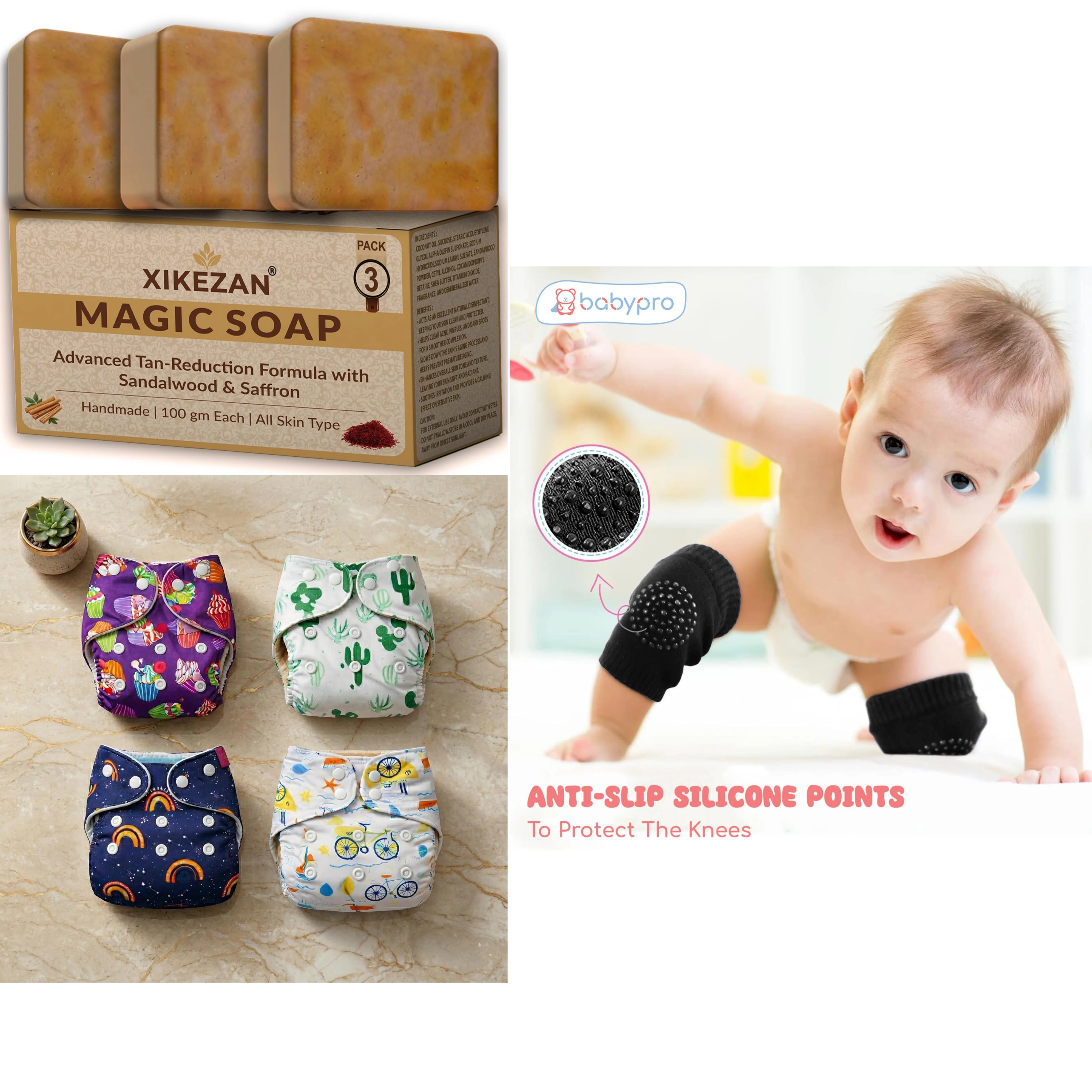 Reusable Baby Cotton Cloth Diapers / Baby Smiley Knee Pads for Crawling/ Soap Sandal Wood , Anti-Slip Padded Stretchable Elastic Cotton Soft Breathable Comfortable Knee Cap Elbow Safety Protector Random Color